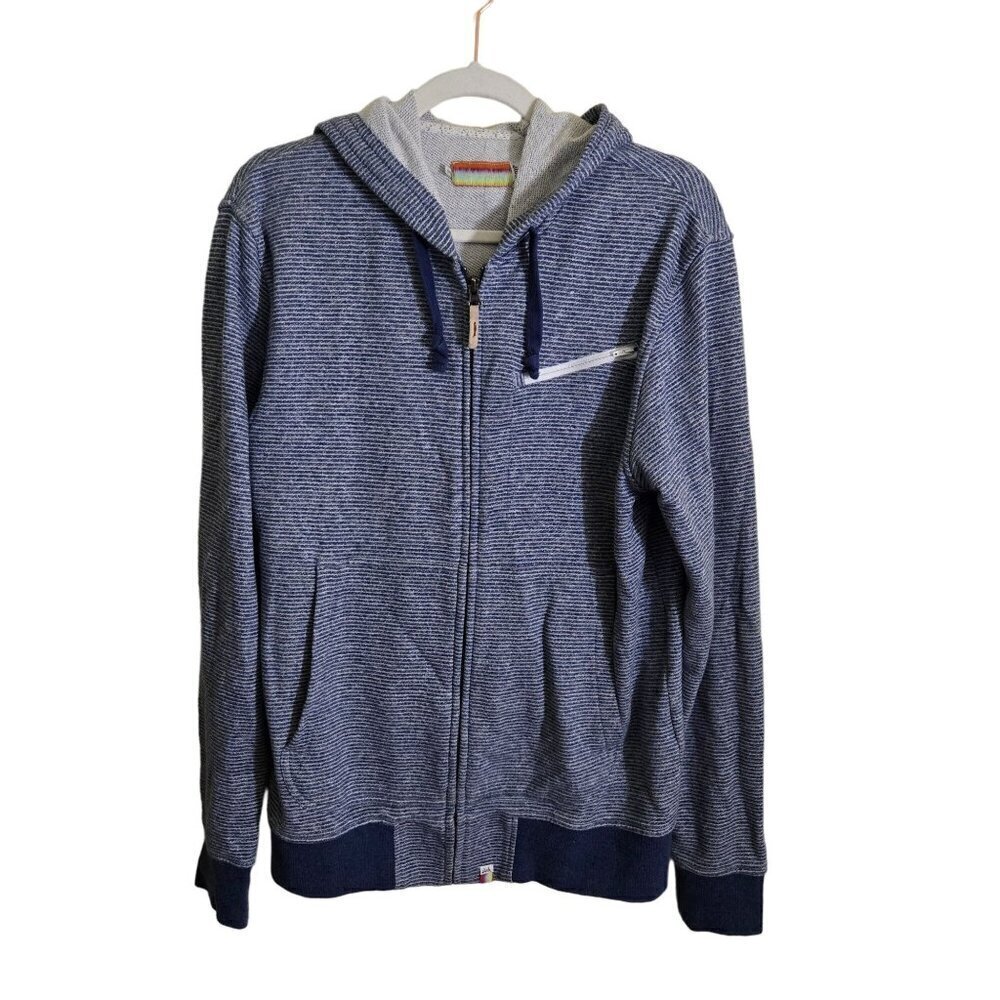 SLVDR Full Zip Mid Weight Hoodie Denim Blue Striped Pockets Zip Pocket Size M